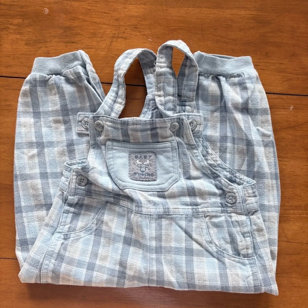 Vintage OshKosh B’gosh Baby B’gosh Kids Baby Blue Plaid Overalls Romper Size 24M